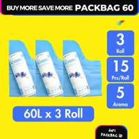 BUNDLING 3 Roll PACKBAG 60L, Kantong Sampah Wangi Ukuran Besar 60L Beraroma, Degradable, Isi 3 Roll