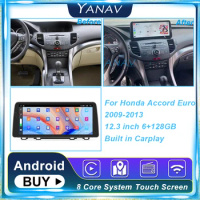 12.3 Inch 6G 128G Car Radio For Honda Accord Euro 2009-2013 Android Auto Carplay GPS Navigation Multimedia Stereo Video Receiver