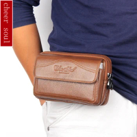 CHEER SOUL Genuine Leather belt Fanny Waist Bags for men Cell/Mobile Phone Coin Purse Belt Bum Pocket Pouch hip waist Pack 8872