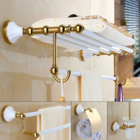 Bathroom Accessories Bath Shelf Gold Paper Holder,Towel Bar,Soap Holder,Towel Rack,Glass Shelf,Hooks bathroom Hardware set
