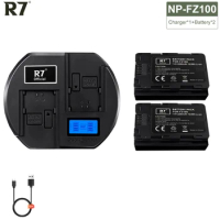 R7 2Pcs NP FZ100 NP-FZ100 NPFZ100 Battery with LCD Fast Charger For Sony BC-QZ1, Sony a9, a7R III, a7 III,A6600