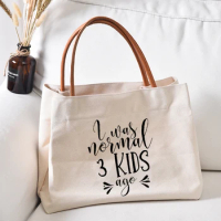 Normal 3 Kids Ago Mom Bag Gift for Mother Print Women Canvas Tote Bag Work Bag Lady Fashion Beach Bag Shopping Bag