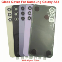 For Samsung Galaxy A54 Glossy Glass Battery Cover Hard Back Lid Rear Door Housing Case + Original Camera Lens Adhesive + LOGO