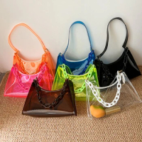 Fashion PVC Underarm Bags Ladies Jelly Color Clear Bags Casual Women Summer Handbags Purse Cell Phone Trend Shoulder Bag