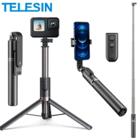 TELESIN 1.3/0.6m Vlog Selfie Stick Wireless Bluetooth Remote Tripod for GoPro 12 11 10 Insta360 DJI Action 4 Camera iPhone 15 14