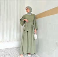 Flazani-RALINE DRESS CRINCLE ARFLOW POLOS GAMIS WANITA Airflow Muslim Crinkle  Lebaran  Midi Remaja