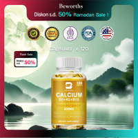 BEWORTHS 120PCS .4-in-1 Kalsium 600 Mg dengan Vitamin D3 K2 B12 Kapsul untuk Kekuatan Tulang, Dukung