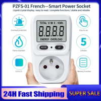 PZFS-01 220V Electricity Power Meter Wattmeter LCD Energy Meter Socket Electric Tester EU FR Measuring Outlet Power Analyzer