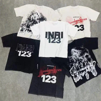 เสื้อยืด ทรงหลวม สไตล์วินเทจ ล้าง ลำลอง RRR123 เสื้อพิมพ์ลายไฮสตรีท สำหรับผู้ชายและผู้หญิง คุณภาพดีท