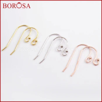BOROSA 20Pairs Gold 92.5% Pure Silver Color Metal Fish Hooks Earring Findings for Earrings Jewelry Making PJ153