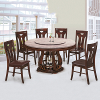 MUNA家居   4100型4.5尺石面圓餐桌(1桌6椅)(附轉盤)(共兩色) 135X75cm