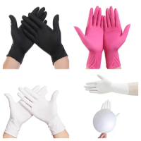 Disposable Nitrile Gloves Synthetic Latex Rubber Allergy Free Gloves For Food Kitchen Cleaning Work Black Pink Gloves 100pcs