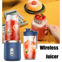 Electric Wireless Juicer With 6 Blades Juicer Fruit drink Cup Automatic Mini Electric Juicer Smoothie Blender Ice Crush 400ml