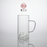 富士山玻璃杯耐熱遠山雪山創意帶把玻璃茶杯水杯家用辦公室
