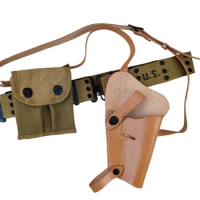 MILITARY WW2 US ARMY EQUIPMENT M1936 BELT AND COLT 1911 .45 TANKER SHOULDER HOLSTER LEATHER WITH CANVAS POUCH