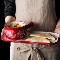 買一送一 創意日式陶瓷帶把碗盤早餐餐具套裝家用一人食燕麥碗早餐碗焗飯碗