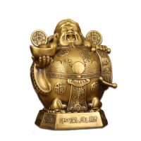 Bronze God of Wealth Decorations and Qi Sheng Cai Wen Wen God of Wealth Bronze Statue Home Store Offering Big Belly Maitreya Bud