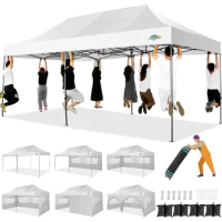 Outdoor Large Sun Shelter of 10'X20', 6 Removable Sidewalls, Stakes X12, Ropes X6, Canopy Gazebo Commercial