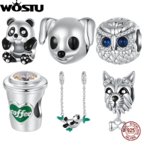WOSTU 925 Sterling Silver Enamel Animals Bamboo Panda Pendant Lovely Pet Beads Fit Original Bracelet Bangle DIY Jewelry Gift