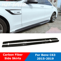 W205 Carbon Fiber Door Extension Lip Aprons Bottom Fender Side Skirts For Benz W205 C63 AMG Coupe Sedan 2015-2019