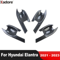 For Hyundai Elantra Avante 2021 2022 2023 Carbon Fiber Car Side Door Handle Bowl Cup Cover Trim Molding Exterior Accessories