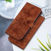lily Flower Emboss Case For Samsung Galaxy A52 A72 A32 A22 A12 A71 A51 A31 A41 A21S A50 A70 Magnet Leather Flip Book Case Cover