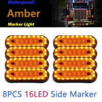 8PCS Amber Markerings Light Side Marker 20LED 24V Trusk Lamp Pickup Truck Side Marker Lights For Truck