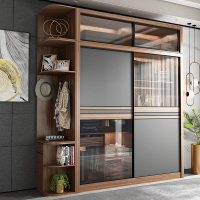 北歐推拉門衣柜 簡約現代家用臥室實木質玻璃移門組裝整體大衣櫥