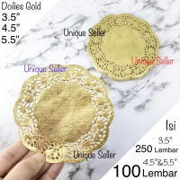 [100 pcs] Paper Doilies Gold 3.5 4.5 5.5 Emas / Alas Kertas Toples 250 Gram 500 Gram / Doilies Paper