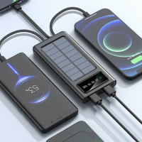 Top Solar Power Bank Built Cables 80000mah Solar Charger 2 Usb Ports External Charger Powerbank For Xiaomi iphone With Led Light