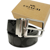 COACH 男款經典C LOGO皮帶禮盒(銀色針釦-C LOGO/黑灰)