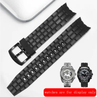 CICIDD 22mm Black Watch Chain Silicone Strap For Casio Edifice EF-523 Men's Resin Replacement Watchband