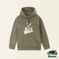 Roots 女裝-經典傳承系列 插畫動物連帽上衣-深綠色