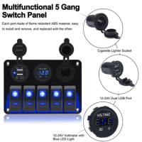 With Fuse USB Chargers Socket 12V 24V Car Light Toggle 5 Buttons LED Rocker Switch Panel Boat Digital Voltage Test Accessories