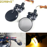 ZORBYZ Motorcycle 7/8" 22mm Black Handle Bar End Fold Rearview Side Mirror With LED Turn Signal Side Marker Light For Honda