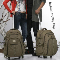 Canvas Business Trolley Bag Backpack Travel Luggage Case Handbag Laptop CP Storage Schoolbag Single Pull Rod Rolling Wheels Box