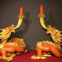 23"Tibet Temple Collection Old Bronze Cloisonne Enamel Chinese Dragon spits water Oil lamp Candlestick A pair Town house