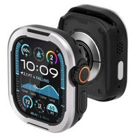 適用蘋果apple watch鋁合金屬矽膠二合一iwatch11半包邊框保護殼銀黑新款42mm(10/11代)