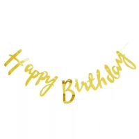 金色HAPPY BIRTHDAY燙金掛旗生日套餐1組(生日 生日氣球 派對 生日派對)