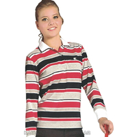 【KAWASAKI】女版運動休閒電腦條紋長POLO衫(紅黑條紋)#KW2219A