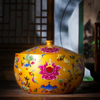 景德鎮陶瓷茶葉罐米缸帶蓋家用仿古密封中式琺瑯彩聚寶盆儲物罐