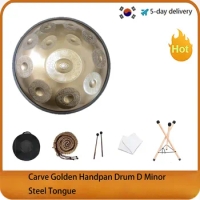 440/432Hz 12/10/9 Notes 22inch Carve Golden Handpan Drum D Minor Steel Tongue Drum Beginner Percussion Instrument Hand Drum Gift