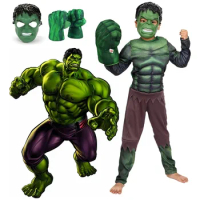 Child Hulk Muscle Costume Superhero Hulk Cosplay Muscle Costume Mask Fist Plush Gloves Child Boys Halloween Christmas Clothes