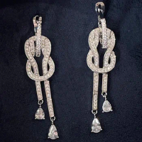 Custom Solid 10K White Gold Women Drop Earrings Push Earring Back Tassels Moissanite Diamonds Wedding Engagement Anniversary