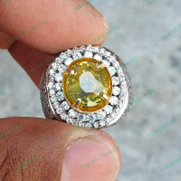 Natural Yellow Sapphire 3.59 carat memi GRI Cincin perak mikr handmade
