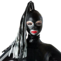 Latex Hood Back Zipper Rubber Mask with Latex Wigs Club Wear Cosplay Fetish