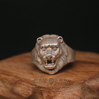 古玩銅器古董收藏仿古老銀藏銀苗銀獅子頭指環戒指扳指復古物件