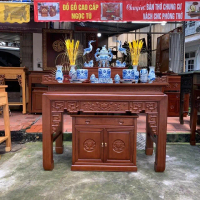 Bàn thờ gia tiên gỗ gụ chạm sen BTC 008, bàn thờ gia tiên, đồ thờ Ngọc Tú