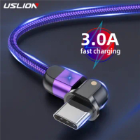 USLION Type C Cable USB Cable 3A Fast Charging For Samsung S10 S9 Xiaomi Huawei usb c Mobile Phone Data Cable 180 Rotation Cable