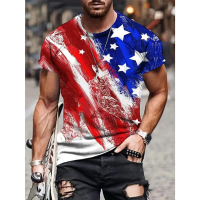 Summer Men's T-shirt 3d Print USA Flag T Shirt Oversized Tees Tops Casual Short-sleeved American Str